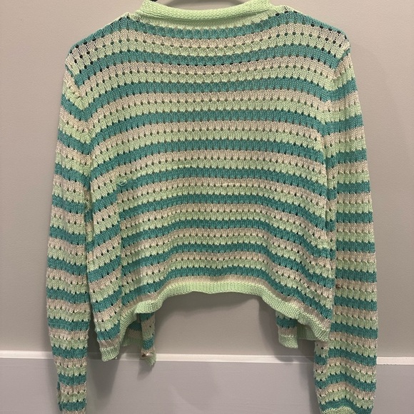Striped Green and Blue Women's Sweater - Picture 2 of 3